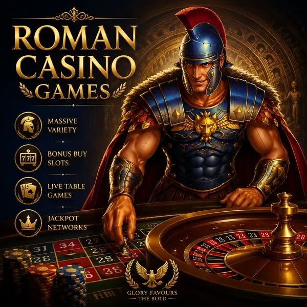 Maximus placing bet at Roman Casino Games roulette table in golden armor