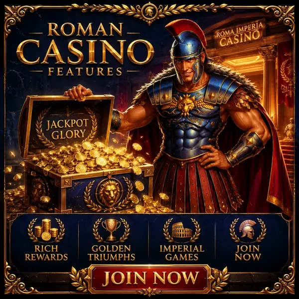 Maximus opens prize box overflowing with Roman Casino Features bonus coins in imperial triumph