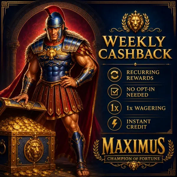 Player accessing weekly cashback rewards at Roman Casino treasure vault