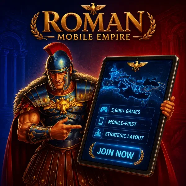 Maximus plotting strategic moves on Roman Casino Mobile Empire tablet interface